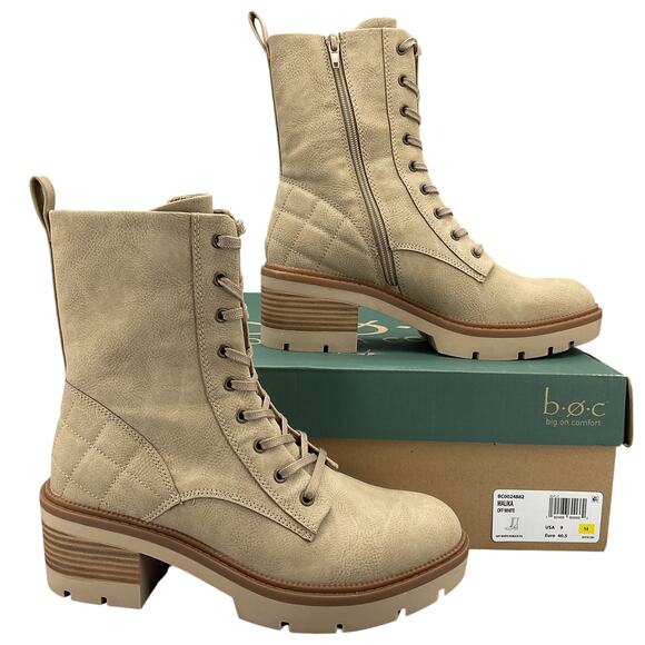 NEW B.O.C. Women’s Malika Inside Zip Lace Up Comfort Boots Off White Size 9M - Picture 1 of 10